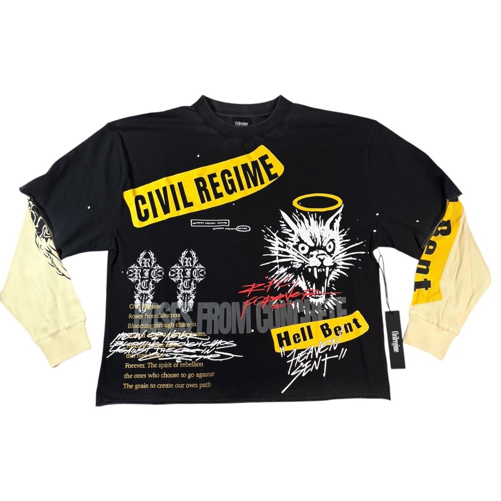 Civil Regime Hell‎ Bent Heaven Sent Graphic Long Sleeve Layered Shirt Mens Large